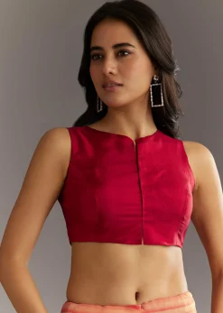 Peach Red Shaded Shibori Print Tissue Saree With Embroidered Scallop Border