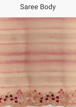 Peach Red Shaded Shibori Print Tissue Saree With Embroidered Scallop Border