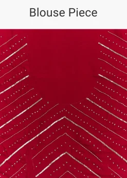 Peach Red Shaded Tissue Saree With Cutwork Scallop Border