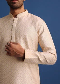 Peach Resham Embroidered Kurta Set