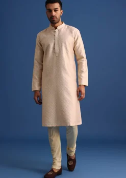 Peach Resham Embroidered Kurta Set