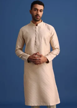 Peach Resham Embroidered Kurta Set