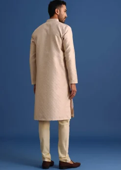 Peach Resham Embroidered Kurta Set