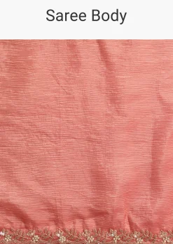 Peach Sequin Work Crushed Tissue Saree