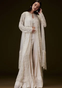 Peach Sharara Set With Sequence Embroidered Long Jacket