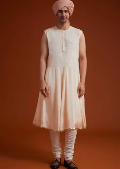 Peach Sherwani With Bead And Thread Embroidery