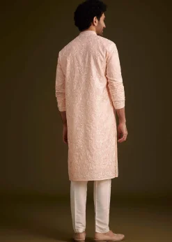 Peach Silk Embroidered Kurta Set