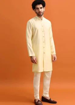 Peach Silk Indowestern Set With Hand Work For Men