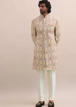 Peach Silk Jodhpuri Suit In Threadwork For Men