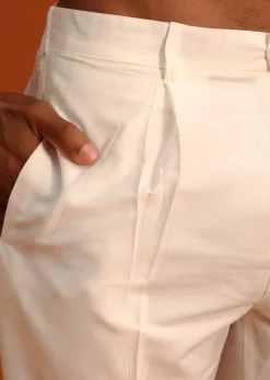 Peach Silk Kurta Pant Set With Hand Work on Yoke