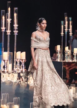 Peach Silk Lehenga Set With Hand Work Embroidery And Cutdana Embellishments