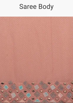 Peach Skin Saree With A Crop Top In Iridescent Foil Embellishment