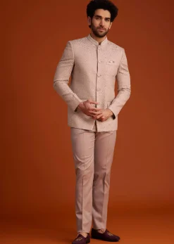 Peach Textured Jodhpuri Suit