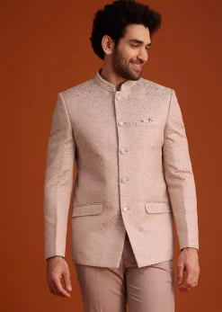 Peach Textured Jodhpuri Suit