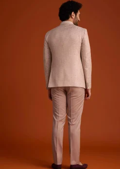 Peach Textured Jodhpuri Suit