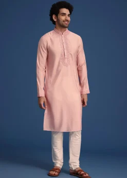 Peach Thread Hand Embroidered Kurta Set