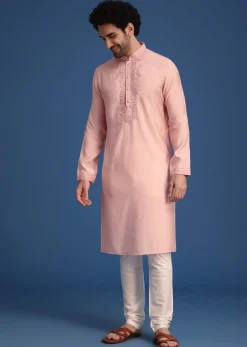 Peach Thread Hand Embroidered Kurta Set