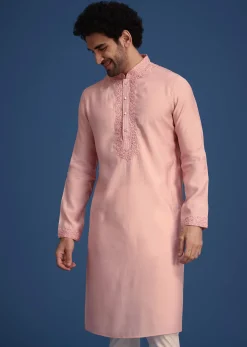 Peach Thread Hand Embroidered Kurta Set