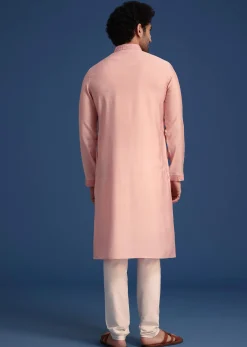 Peach Thread Hand Embroidered Kurta Set