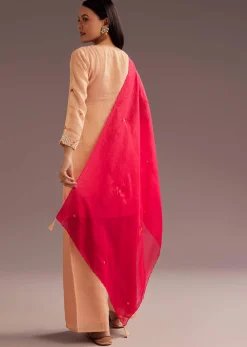 Peach Thread Moti Kurta Palazzo Dupatta Set