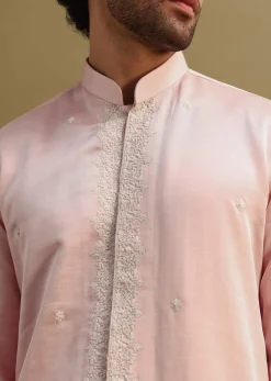 Peach Thread Work Kurta With Dupatta Set