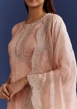 Peach Tissue Cutdana Kurta With Stone Work Dupatta In Tissue
