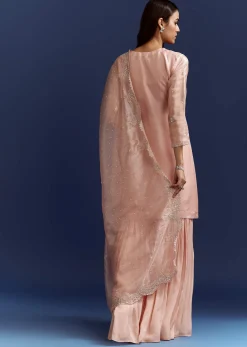 Peach Tissue Cutdana Kurta With Stone Work Dupatta In Tissue