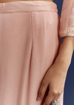Peach Tissue Cutdana Kurta With Stone Work Dupatta In Tissue