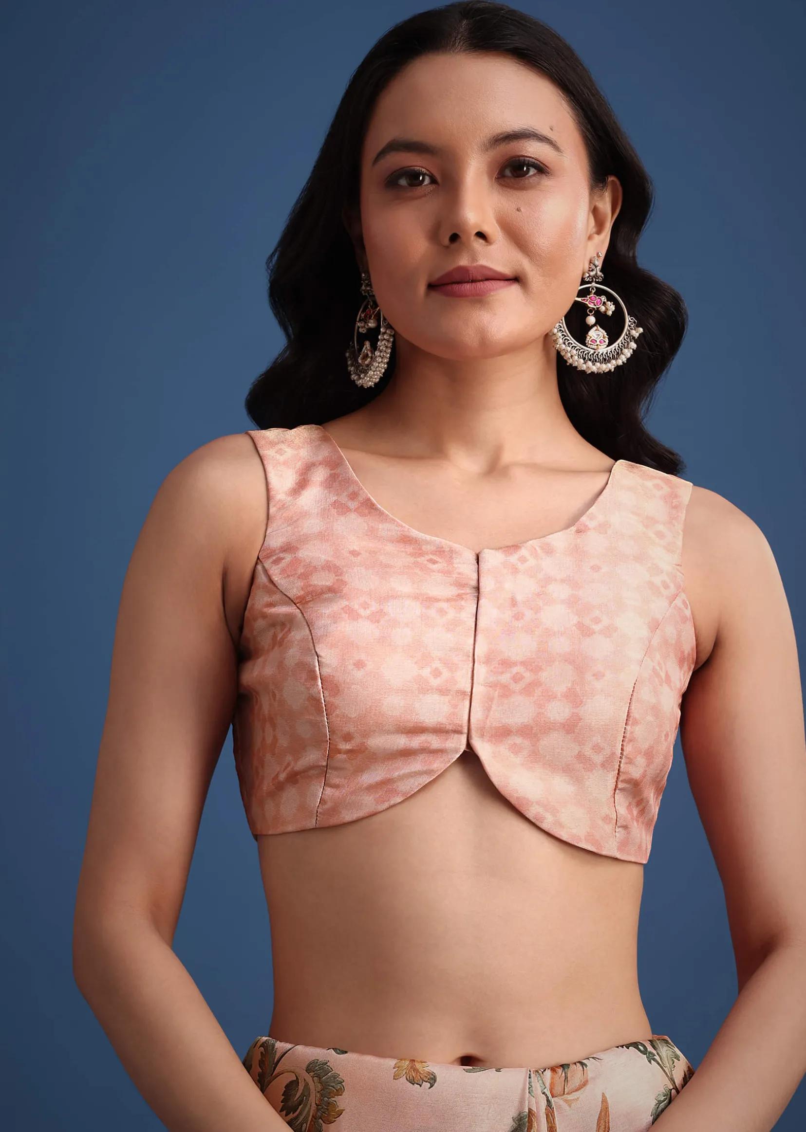 Peach Tissue Muslin Digital Print Saree With Pitta Work Border