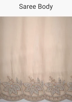 Peach Tissue Saree With Diamonds Embroidered Border