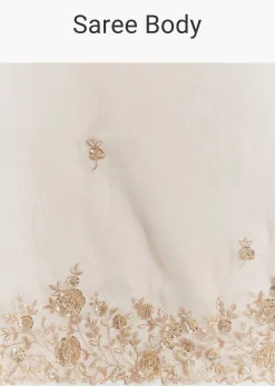 Peach Tissue Saree With Floral Moti And Cutdana Embroidery