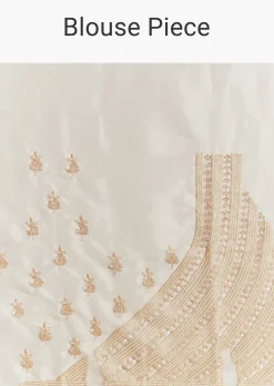 Peach Tissue Saree With Floral Moti And Cutdana Embroidery