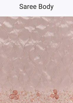 Peach Tissue Saree With Geometric Embroidery