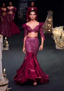 Peach Zardosi Lehenga With Dramatic Net Sleeves Blouse