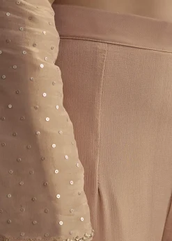 Peach Zardosi Moti Kurta And Cutdana Scallop Bordered Dupatta