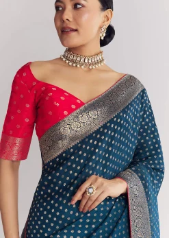 Peacock Blue Dola Silk Saree With Butti Work