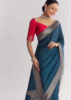 Peacock Blue Dola Silk Saree With Butti Work