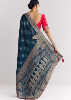 Peacock Blue Dola Silk Saree With Butti Work