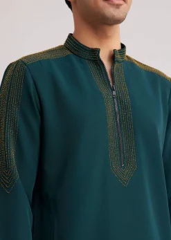 Peacock Blue Lycra Kurta Set With Bead Work