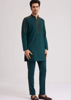 Peacock Blue Lycra Kurta Set With Bead Work