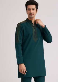 Peacock Blue Lycra Kurta Set With Bead Work