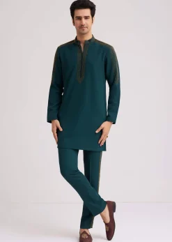 Peacock Blue Lycra Kurta Set With Bead Work