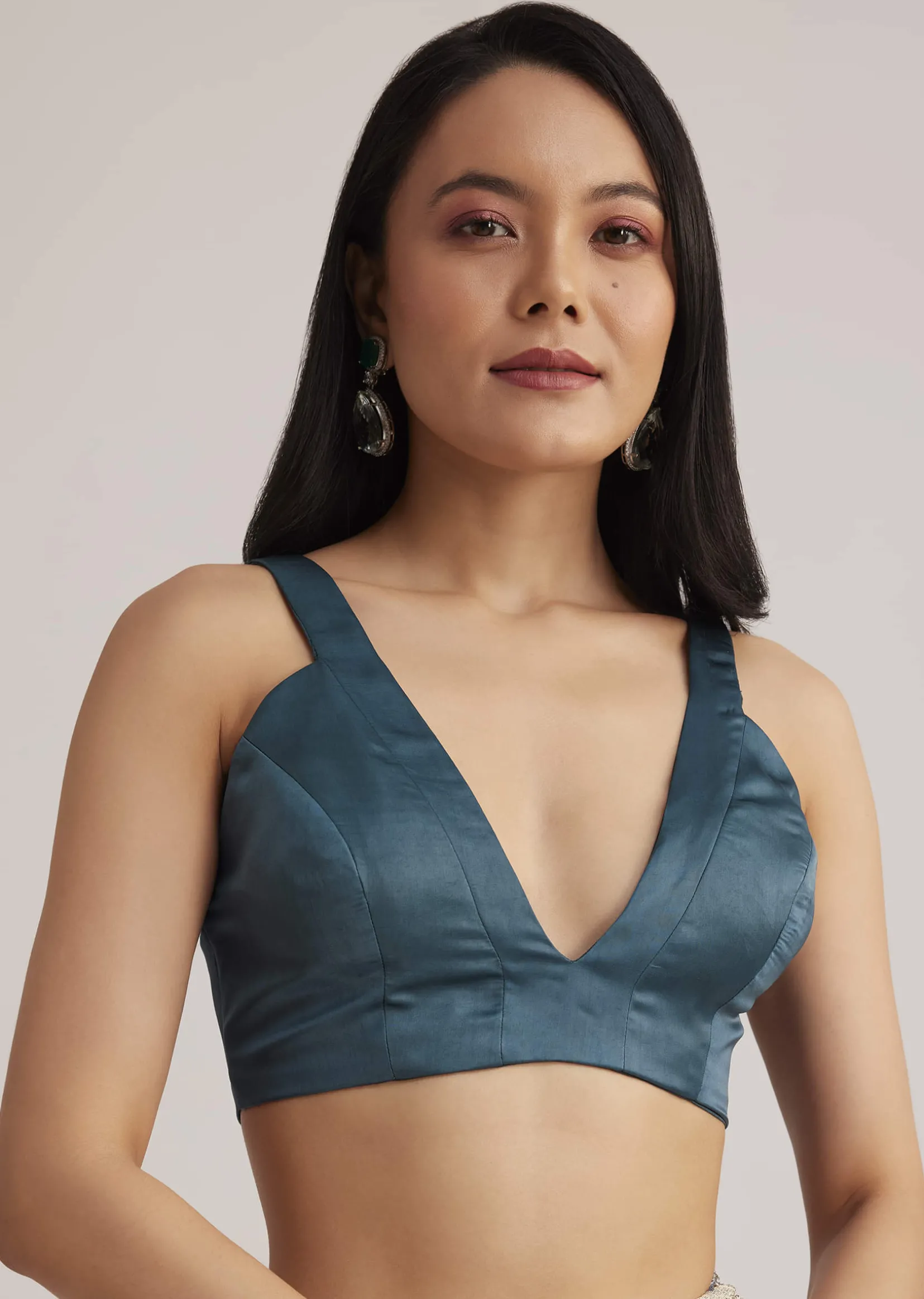 Peacock Blue Ombre Sequins Saree With Scalloped Embroidered Border