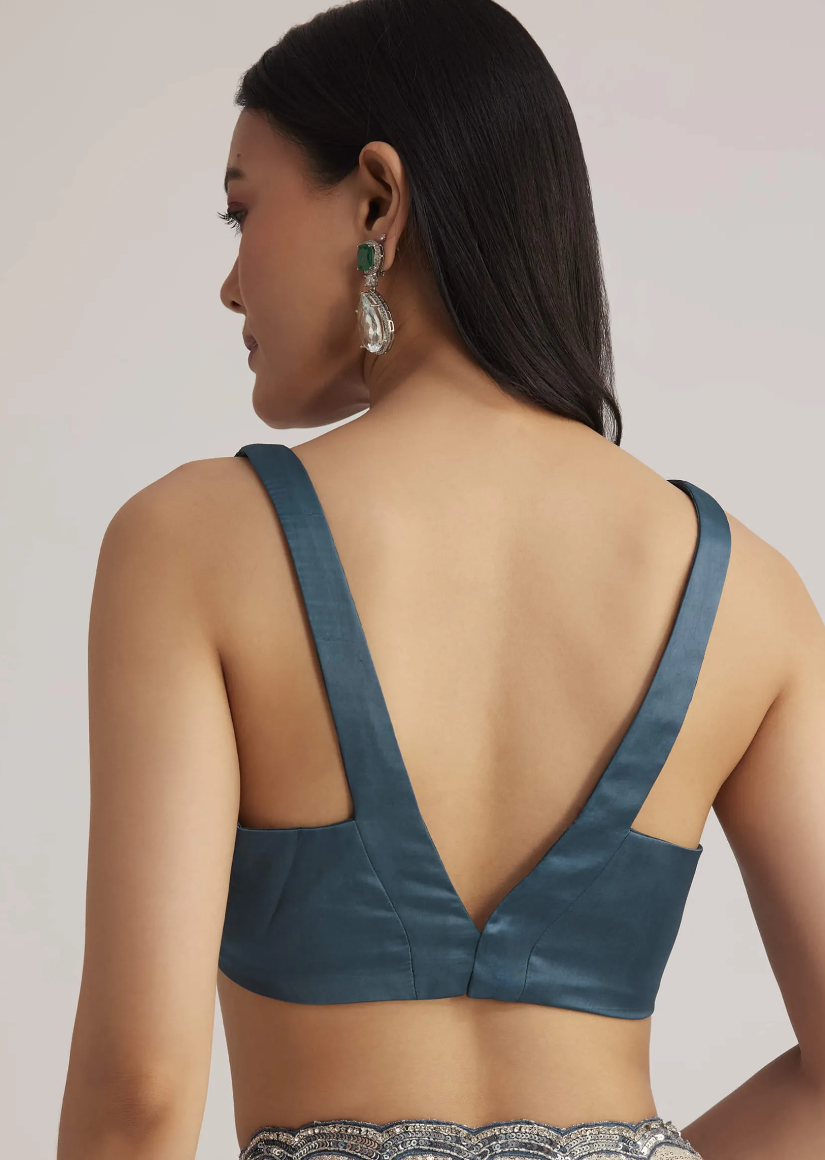 Peacock Blue Ombre Sequins Saree With Scalloped Embroidered Border