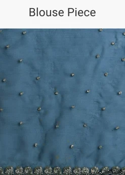 Peacock Blue Organza Saree With Cutdana Embroidery