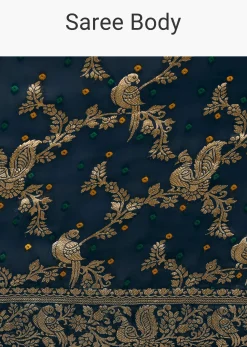Peacock Blue Saree In Zari Jaal With Unstitched Blouse
