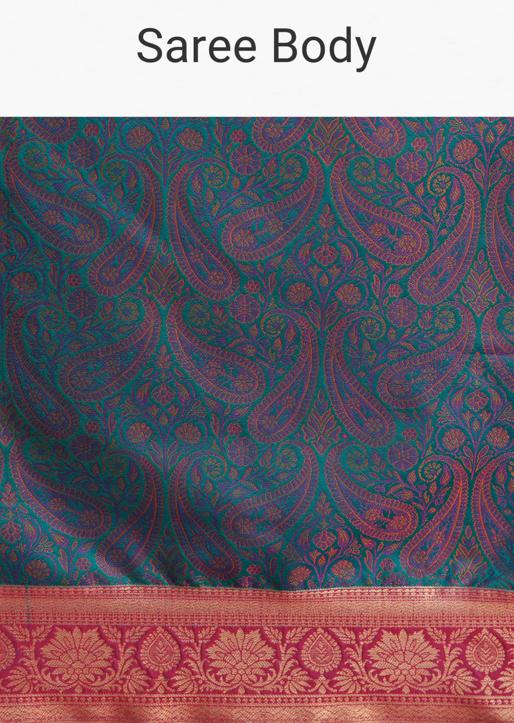 Peacock Blue Silk Saree With Constrat Border Pallu
