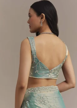 Peacock Blue Tissue Silk Saree Embellished With Stones All Over