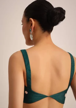 Peacock Green Crushed Tissue Saree With Cutdana And Sequin Border With Unstitched Blouse