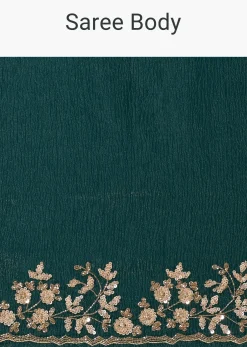 Peacock Green Crushed Tissue Saree With Cutdana And Sequin Border With Unstitched Blouse